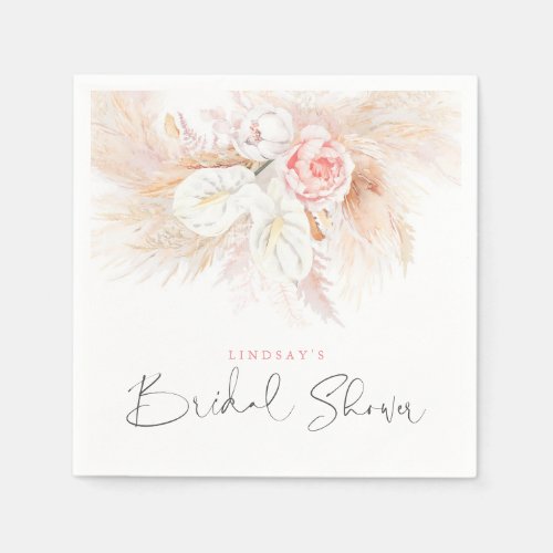 Pampas Grass and Pink Flowers Bridal Shower Napkin