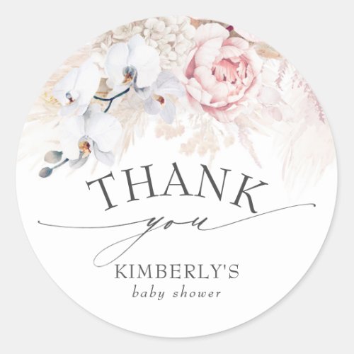 Pampas Grass and Pink Flowers Tropical Classic Round Sticker