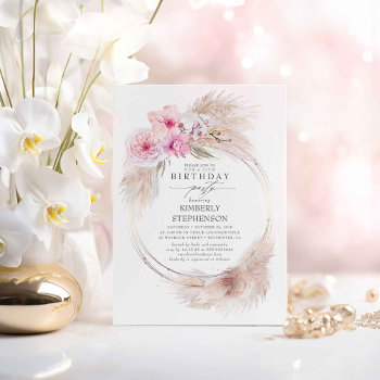 Pampas Grass And Pink Orchid Exotic Birthday Party Invitation by lovelywow at Zazzle