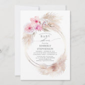 Pampas Grass and Pink Orchids Exotic Baby Shower Invitation (Front)