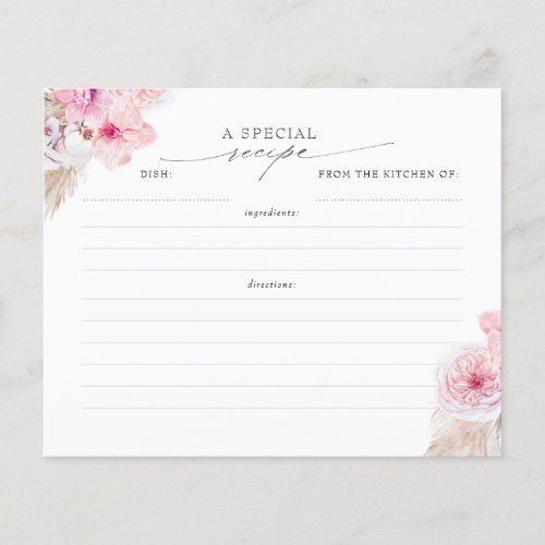 Pampas Grass and Pink Tropical Flowers Recipe Card