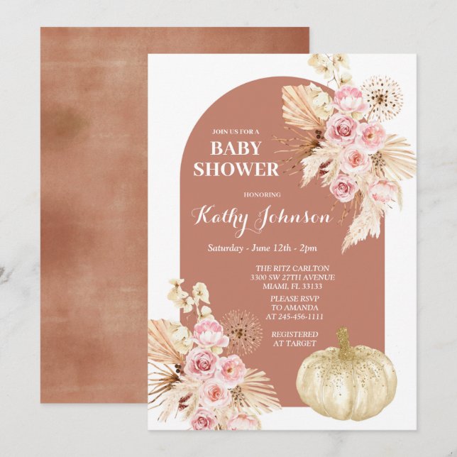 Pampas Grass and Pumpkin Baby Shower  Invitation (Front/Back)