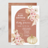 Pampas Grass and Pumpkin Baby Shower  Invitation