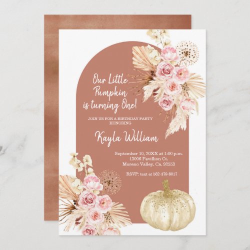 Pampas Grass and Pumpkin Birthday  Invitation