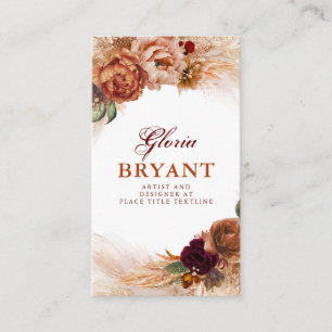 Pampas Grass and Rust Terracotta Flowers Botanical Business Card