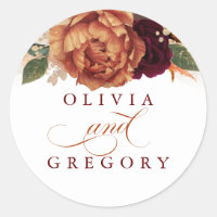 Pampas Grass and Rust Terracotta Flowers Elegant Classic Round Sticker