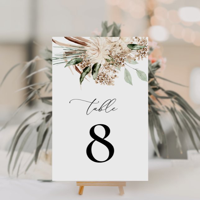 Pampas grass and sage green floral wedding table number (Creator Uploaded)