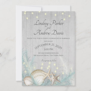 Pampas Grass and Starfish Rustic Beach Invitation