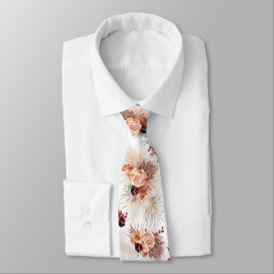 Pampas Grass and Terracotta Flowers Exotic Party Neck Tie