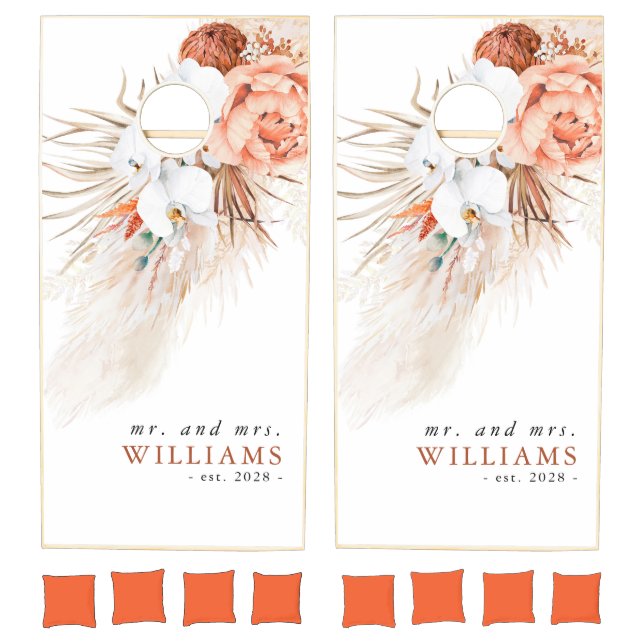 Pampas Grass and Terracotta Flowers Fun Cornhole S Cornhole Set (Set)