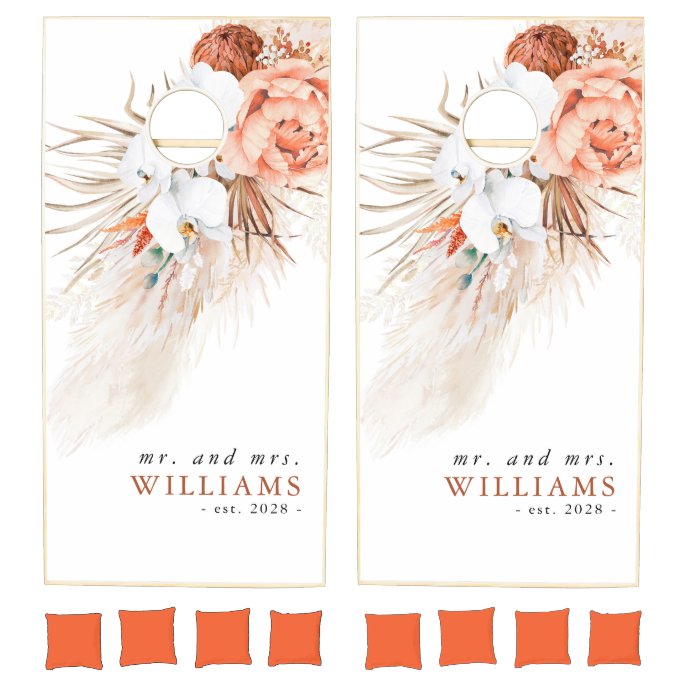 Pampas Grass and Terracotta Flowers Fun Cornhole S Cornhole Set