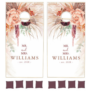 Pampas Grass and Terracotta Flowers Fun Cornhole Set
