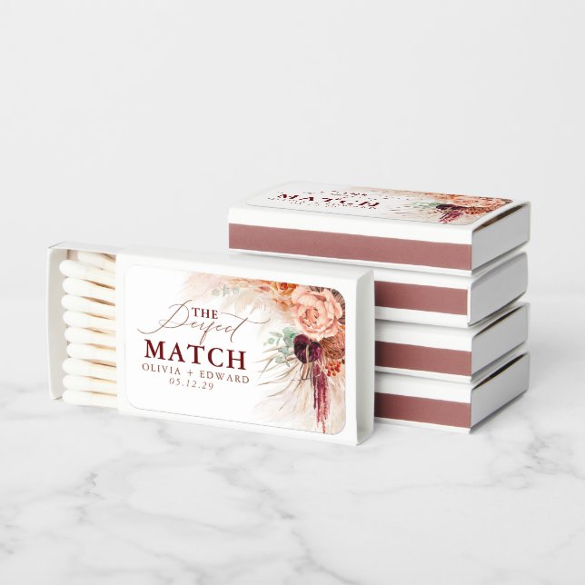 Pampas Grass and Terracotta Flowers Wedding Matchboxes (Stacked)