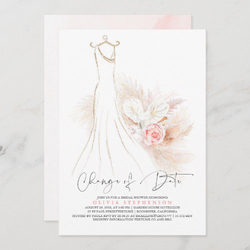 Pampas Grass and Wedding Dress Bridal Shower Invit Invitation