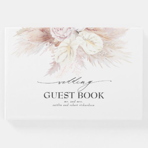 Pampas Grass and White Anthuriums Wedding Guest Book