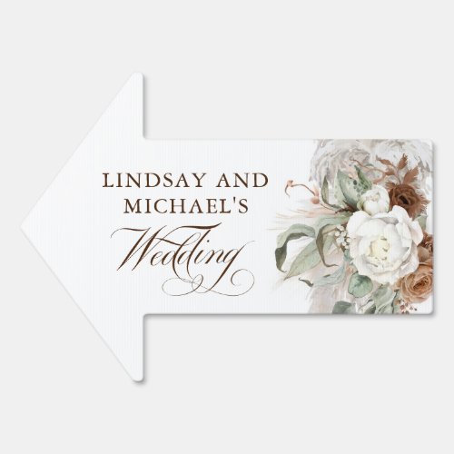 Pampas Grass and White Brown Flowers Wedding Sign