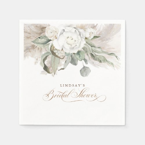 Pampas Grass and White Flowers Bridal Shower Napkins
