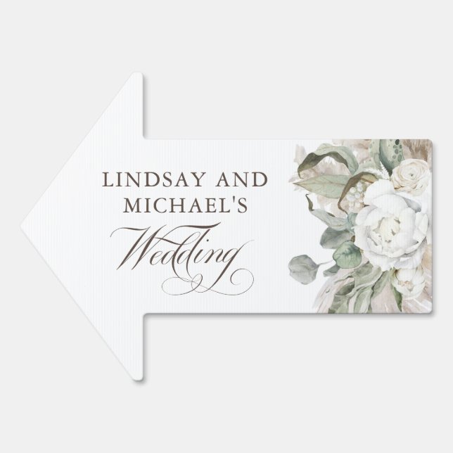 Pampas Grass and White Flowers Wedding Sign (Front)
