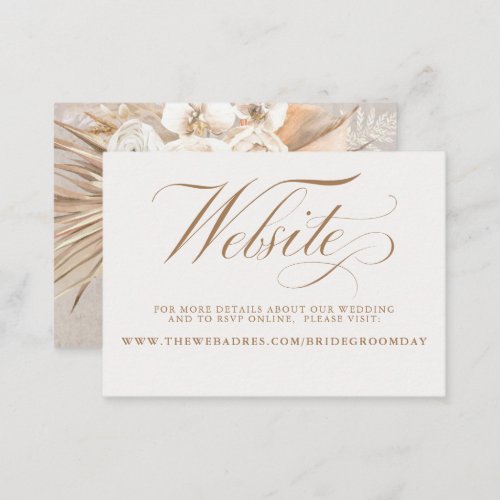 Pampas Grass and White Flowers Wedding Website Business Card