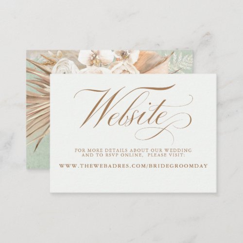 Pampas Grass and White Flowers Wedding Website Business Card