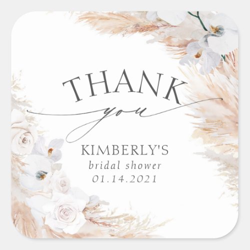Pampas Grass and White Orchid Tropical Square Sticker