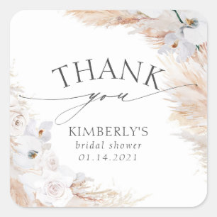 Pampas Grass and White Orchid Tropical Square Sticker