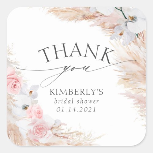 Pampas Grass and White Orchid Tropical Square Sticker