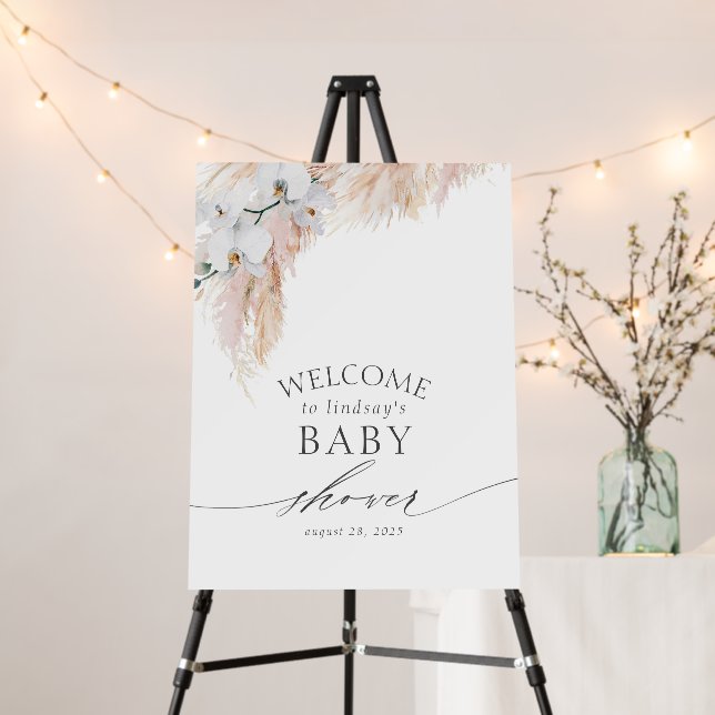 Pampas Grass and White Orchids Baby Shower Foam Board (In Situ (Stand))