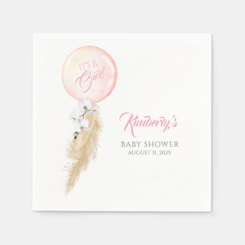 Pampas Grass and White Orchids Balloon Baby Shower Napkins