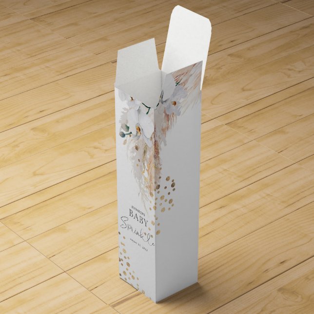 Pampas Grass and White Orchids Boho Wine Box (Opened)