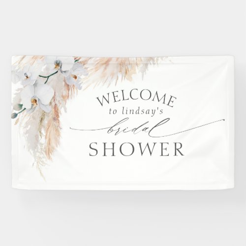 Pampas Grass and White Orchids Bridal Shower Banner