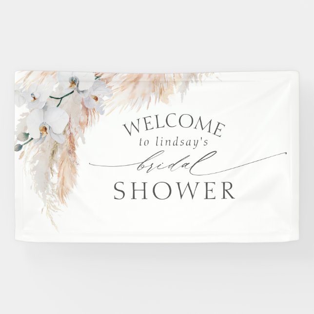 Pampas Grass and White Orchids Bridal Shower Banner (Horizontal)