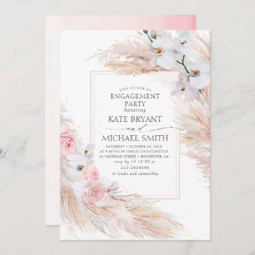 Pampas Grass and White Orchids Engagement Party Invitation