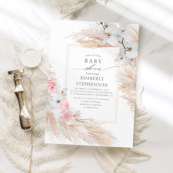 Pampas Grass And White Orchids Exotic Baby Shower Invitation by lovelywow at Zazzle