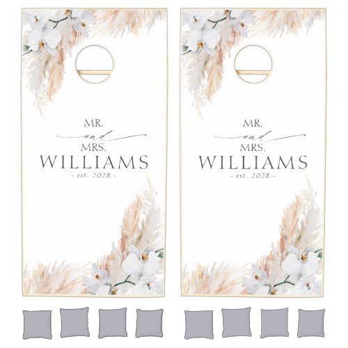 Pampas Grass and White Orchids Exotic Mr and Mrs Cornhole Set