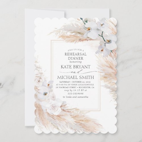 Pampas Grass and White Orchids Rehearsal Dinner Invitation