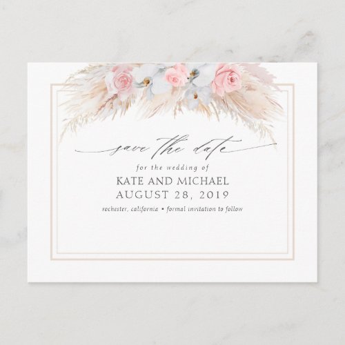 Pampas Grass and White Orchids Save the Date Postcard