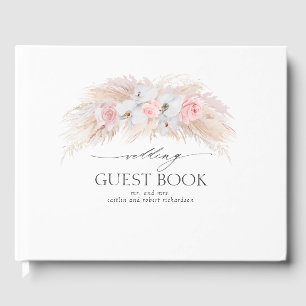 Pampas Grass and White Orchids Tropical Wedding Guest Book