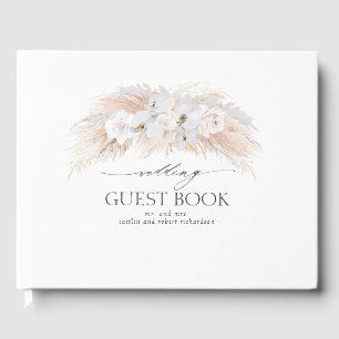Pampas Grass and White Orchids Tropical Wedding Guest Book