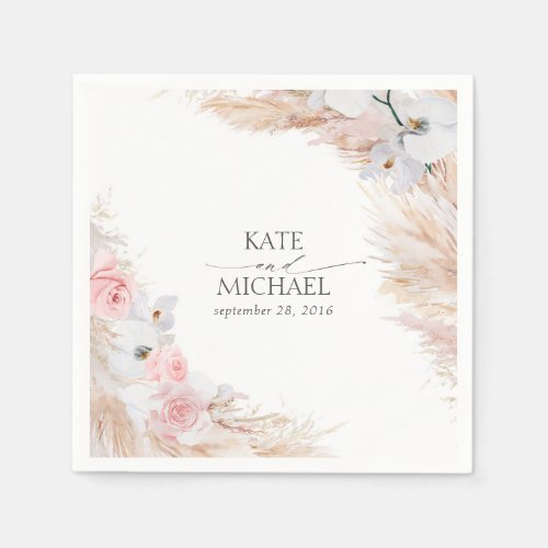Pampas Grass and White Orchids Tropical Wedding Napkins