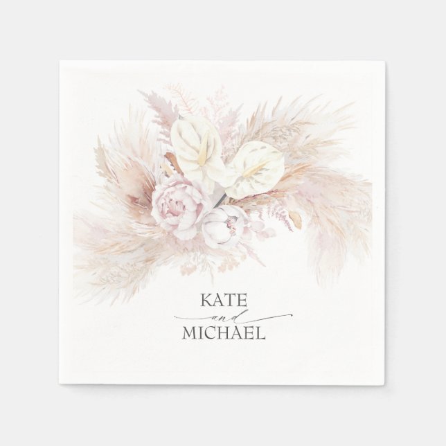 Pampas Grass Anthuriums Elegant Tropical Napkins (Front)