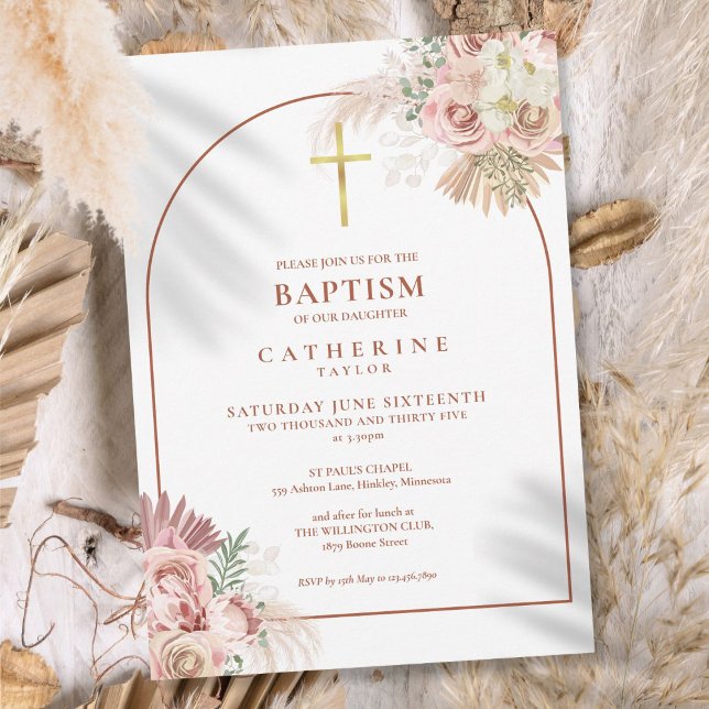 Pampas Grass Arch Baptism Christening Invitation (Pampas Grass Arch Baptism Christening Invitation)
