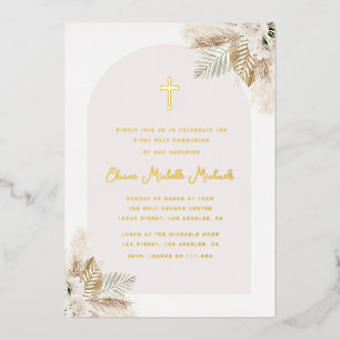 pampas grass arch first communion foil invitation