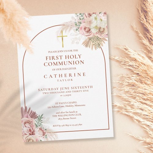 Pampas Grass Arch First Holy Communion Invitation