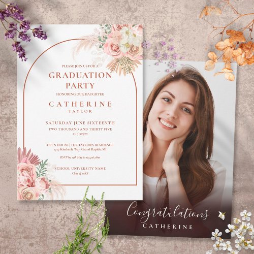 Pampas Grass Arch Photo Graduation Party Invitation