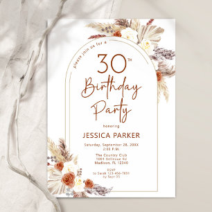 Pampas Grass Arch Terracotta Boho 30th Birthday Invitation