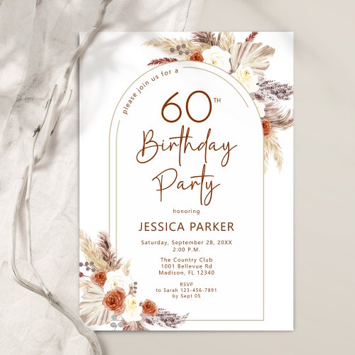 Pampas Grass Arch Terracotta Boho 60th Birthday Invitation