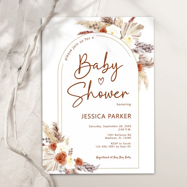 Pampas Grass Arch Terracotta Boho Baby Shower Invitation (Creator Uploaded)
