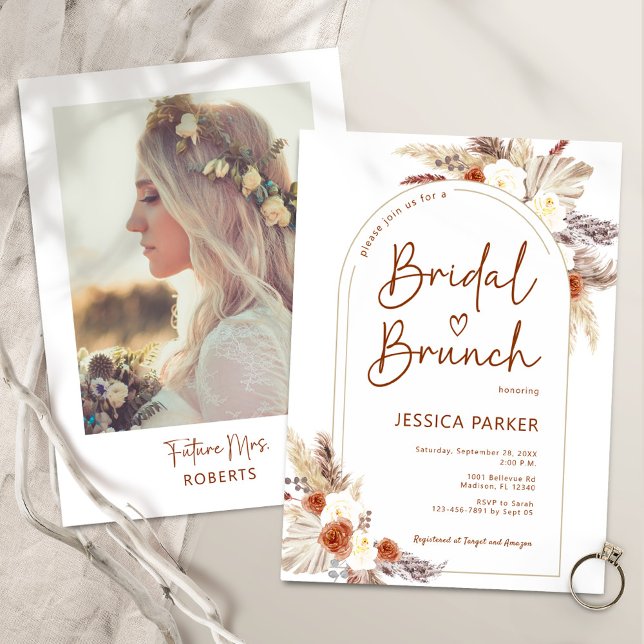 Pampas Grass Arch Terracotta Photo Bridal Brunch Invitation (Creator Uploaded)