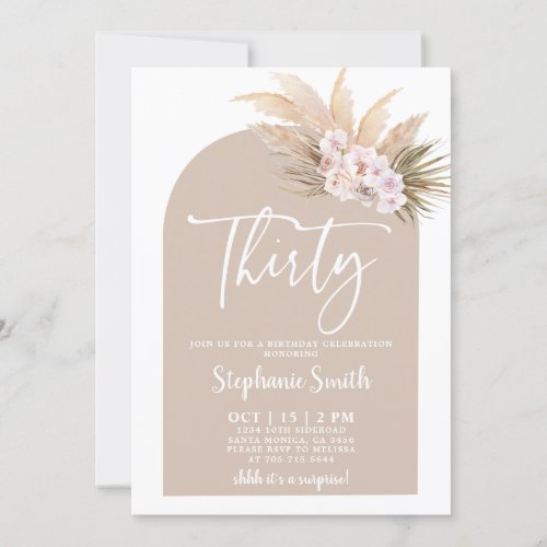 Pampas Grass Arch Thirty Birthday Invitation